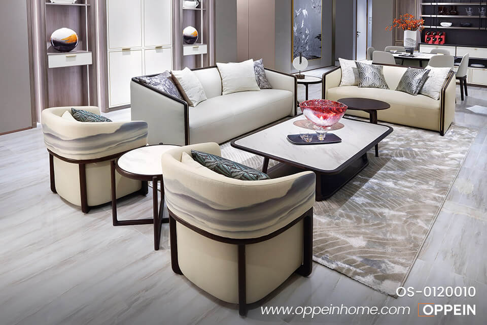 Ghế sofa da thật màu be OS-0120010