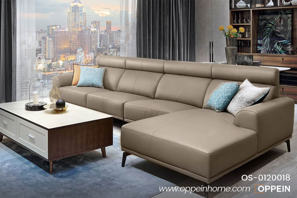 Ghế sofa dài bọc da màu nâu OS-0120018