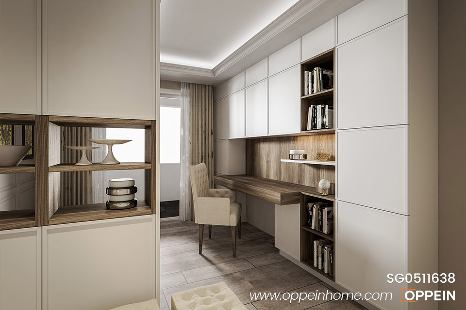 Tủ sách sơn mài trắng thiết kế ngắn gọn hiện đại SG0511638