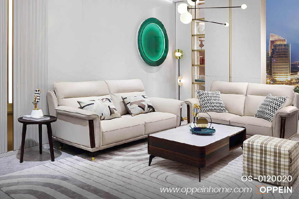 Ghế sofa dài bọc da màu trắng kem OS-0120020